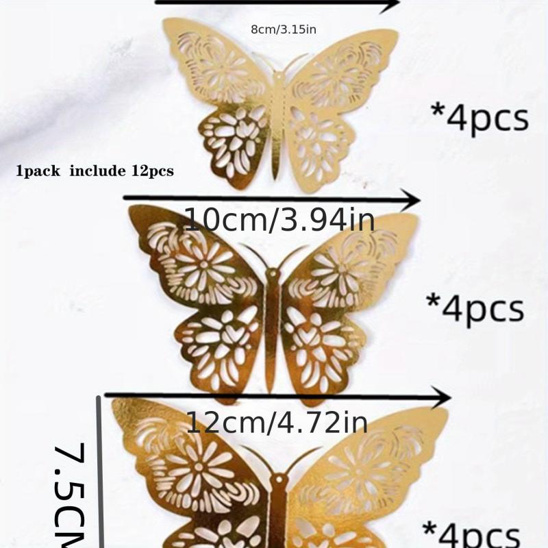 12pcs 3D Butterfly Cake Topper Wedding Birthday Decorations