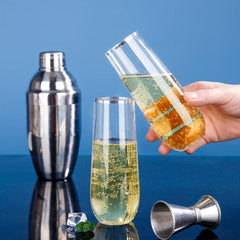 24pcs Stemless Plastic Champagne Flutes 9oz Silvery Rim Clear Toasting Glasses