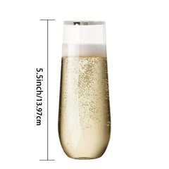 24pcs Stemless Plastic Champagne Flutes 9oz Silvery Rim Clear Toasting Glasses