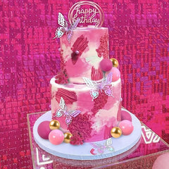 41pcs Hot Pink Golden Balls Cake Topper Flower Butterfly Decorations