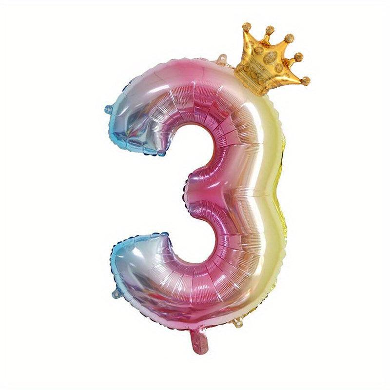 32 Inch Gradient Number Mini Crown Balloon Birthday Party Decoration