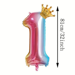 32 Inch Gradient Number Mini Crown Balloon Birthday Party Decoration