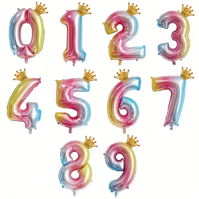 32 Inch Gradient Number Mini Crown Balloon Birthday Party Decoration