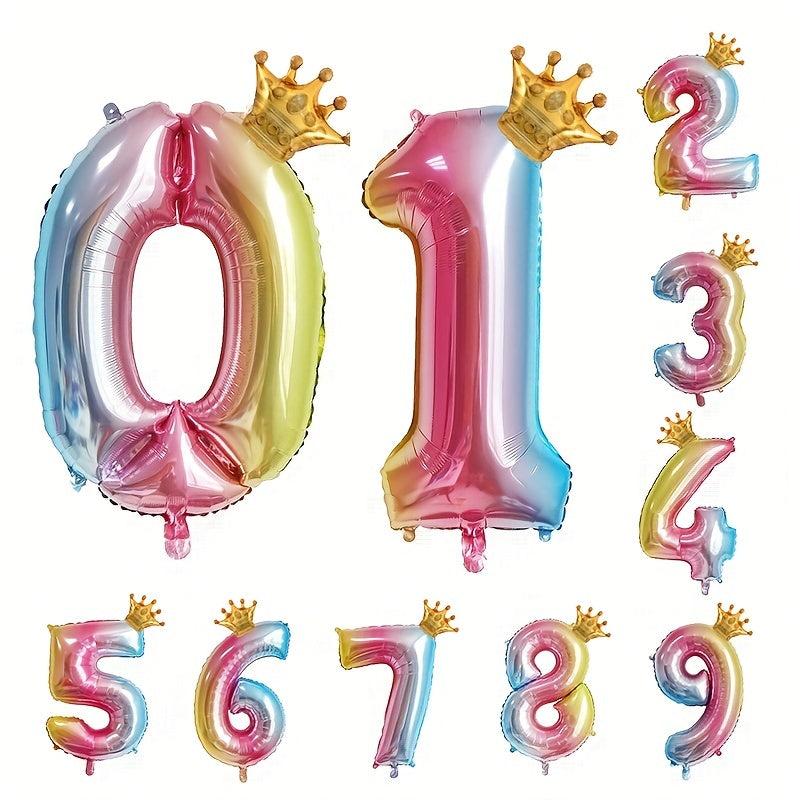 32 Inch Gradient Number Mini Crown Balloon Birthday Party Decoration