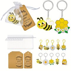Bee Keychain Thank You Cards Set - Party Favor Bag Supplies