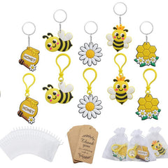 Bee Keychain Thank You Cards Set - Party Favor Bag Supplies