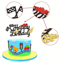 Square Flag Formula Racing Cake Insert Baby Birthday Party Decoration