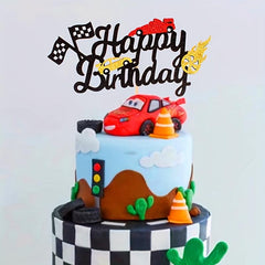 Square Flag Formula Racing Cake Insert Baby Birthday Party Decoration