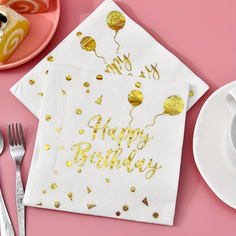 20pcs Golden Happy Birthday Party Napkins Party Supplies