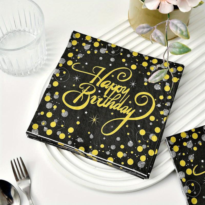 20pcs Golden Happy Birthday Party Napkins Party Supplies