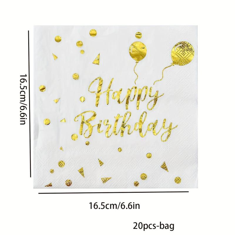 20pcs Golden Happy Birthday Party Napkins Party Supplies