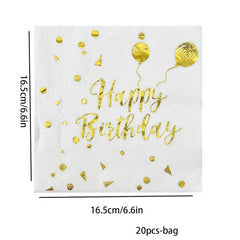 20pcs Golden Happy Birthday Party Napkins Party Supplies