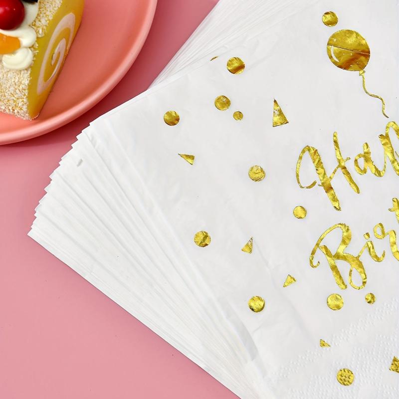 20pcs Golden Happy Birthday Party Napkins Party Supplies