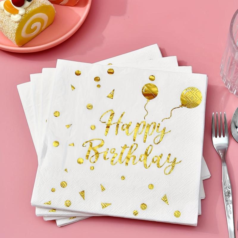 20pcs Golden Happy Birthday Party Napkins Party Supplies