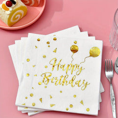 20pcs Golden Happy Birthday Party Napkins Party Supplies