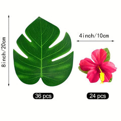 Tropical Party Decorations Palm Leaves Hibiscus Flowers for Luau Safari