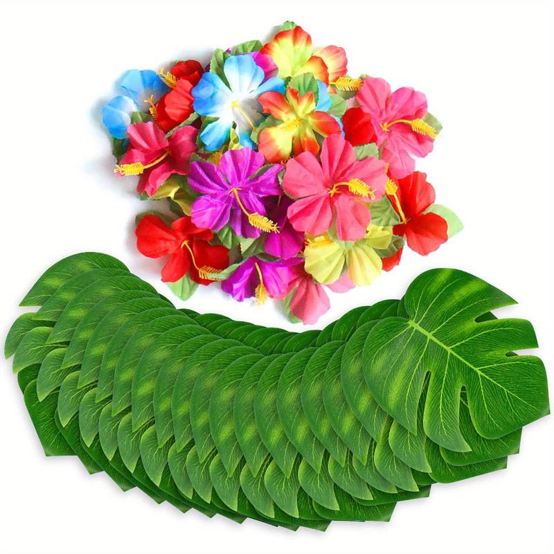 Tropical Party Decorations Palm Leaves Hibiscus Flowers for Luau Safari