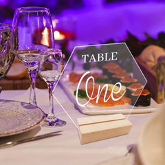 Acrylic Wedding Table Sign with Wooden Base