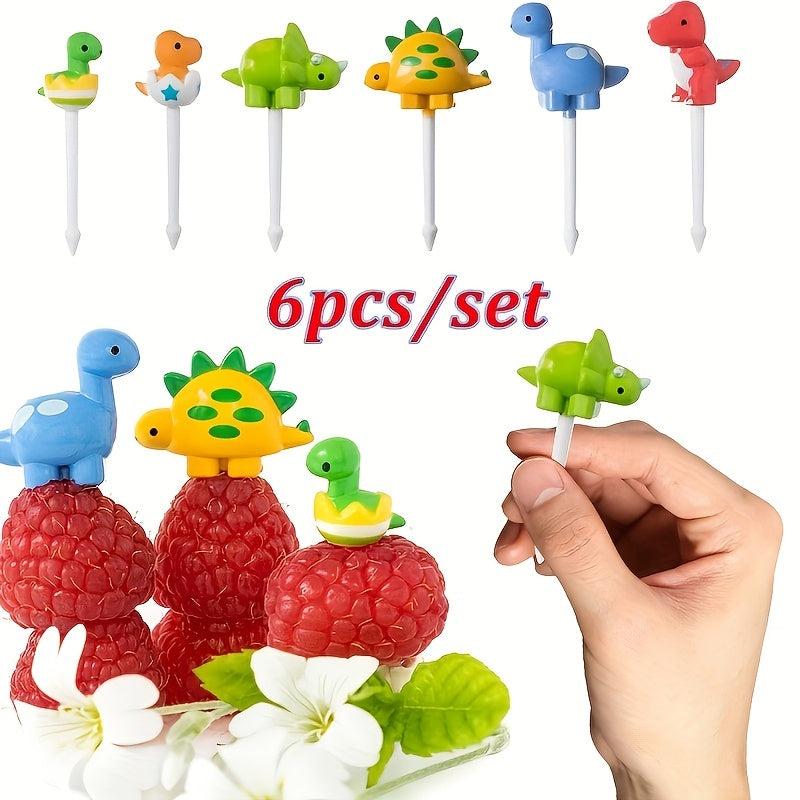 6pcs Dinosaur Fruit Fork Toothpick Set for Lunch Salad Decoration