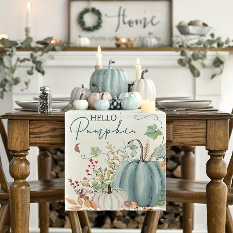 Pumpkin Leaves Fall Table Runner Kitchen Dining Decoration 33x182 cm