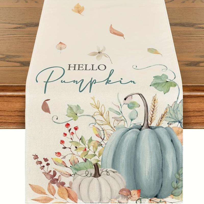 Pumpkin Leaves Fall Table Runner Kitchen Dining Decoration 33x182 cm