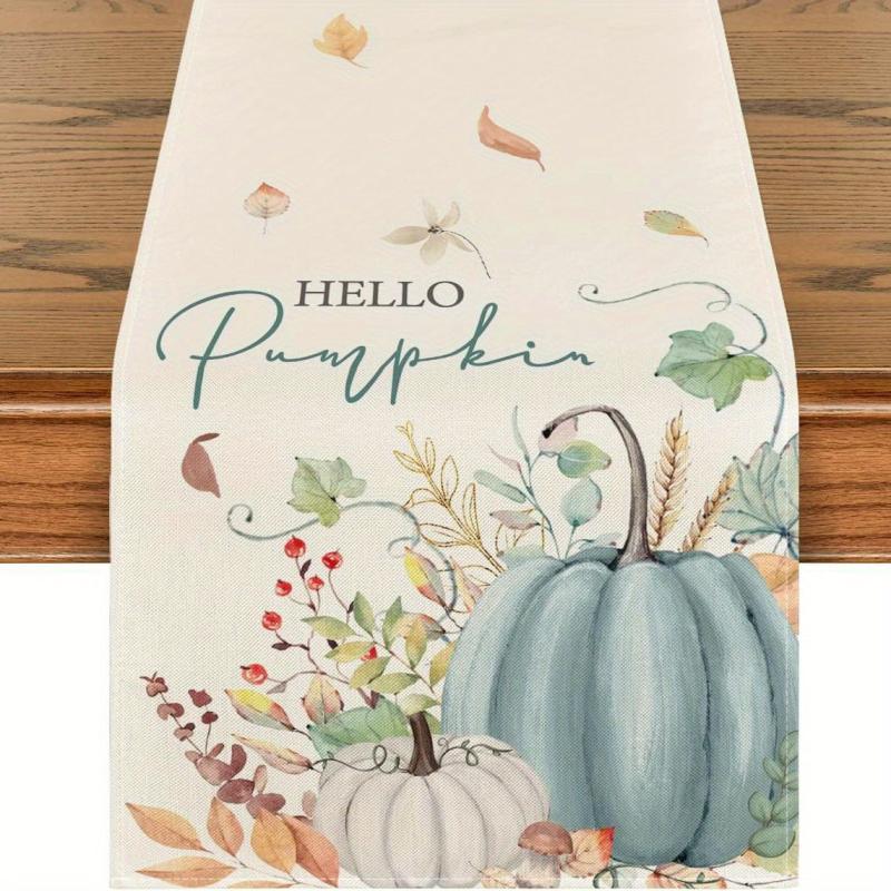 Pumpkin Leaves Fall Table Runner Kitchen Dining Decoration 33x182 cm