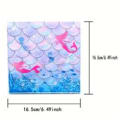 20pcs Mermaid Party Luncheon Napkins - Under the Sea Theme Disposable