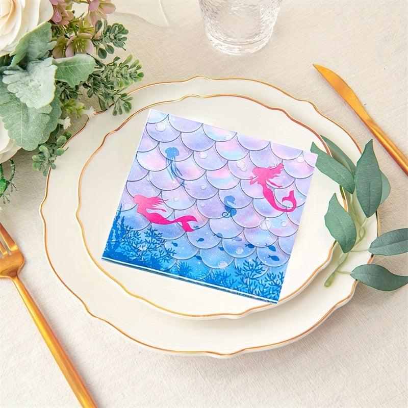 20pcs Mermaid Party Luncheon Napkins - Under the Sea Theme Disposable
