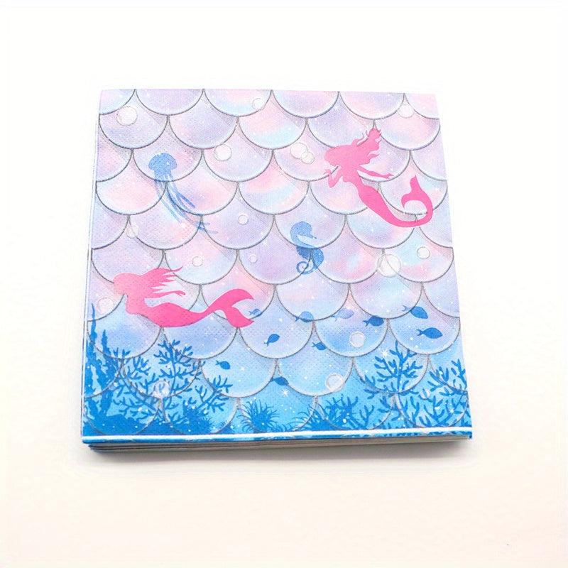 20pcs Mermaid Party Luncheon Napkins - Under the Sea Theme Disposable