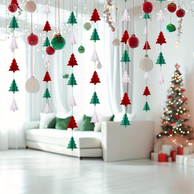 2pcs Red Green Christmas Decorations 3D Tree Garland