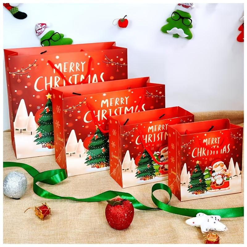 10pcs Christmas Gift Bag Packaging Bag Paper Bag Red Small Handbag Gift