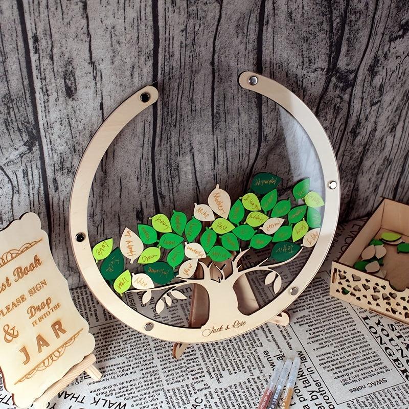 Wood Wedding Guest Book Sign in Board Circular Tree Guest Use Pen Sign Wish Baby