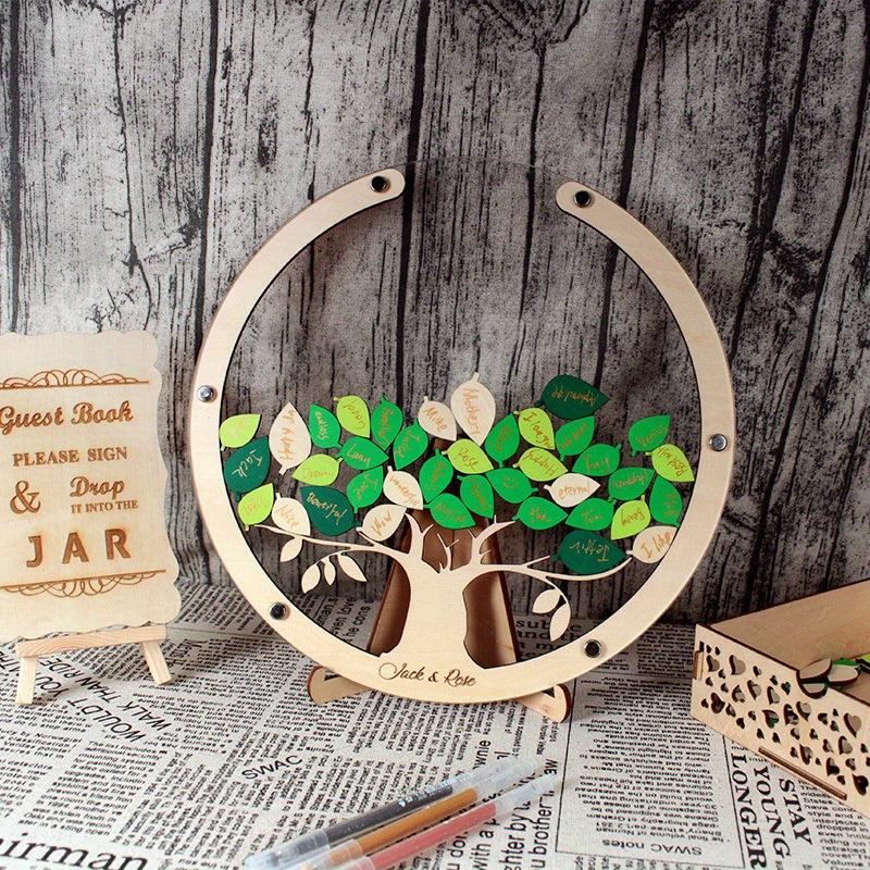 Wood Wedding Guest Book Sign in Board Circular Tree Guest Use Pen Sign Wish Baby
