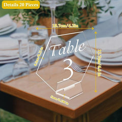20pcs Acrylic Wedding Table Numbers Hexagonal Clear Sign DIY