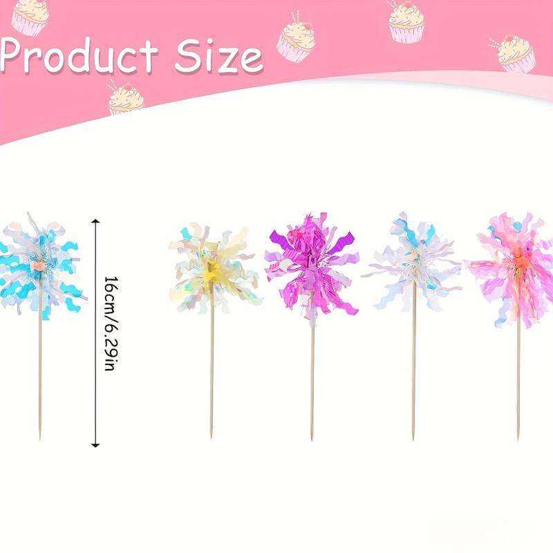 25pcs Glitter Foil Fireworks Cupcake Toppers Happy Birthday Cake Toppers