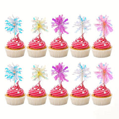 25pcs Glitter Foil Fireworks Cupcake Toppers Happy Birthday Cake Toppers