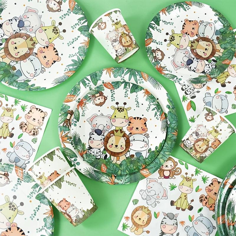 95pcs Jungle Safari Birthday Party Supplies Safari Theme Party Tableware Set