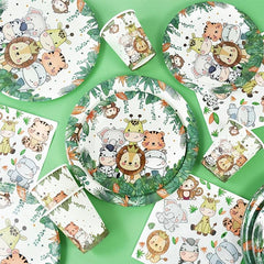 95pcs Jungle Safari Birthday Party Supplies Safari Theme Party Tableware Set