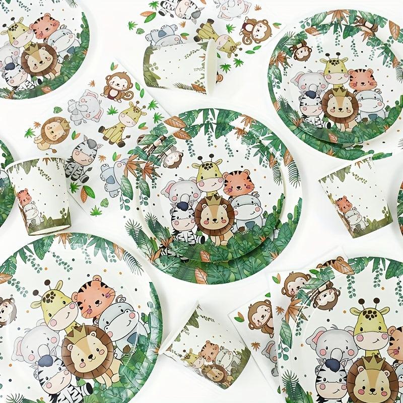 95pcs Jungle Safari Birthday Party Supplies Safari Theme Party Tableware Set