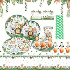 95pcs Jungle Safari Birthday Party Supplies Safari Theme Party Tableware Set