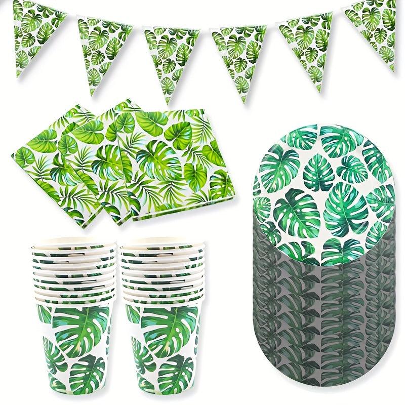 Tropical Palm Leaf Party Tableware Supplies 8 Guests Set
