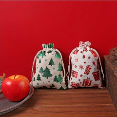 10pcs Christmas Drawstring Gift Storage Cotton Bag 10x14cm