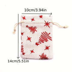 10pcs Christmas Drawstring Gift Storage Cotton Bag 10x14cm