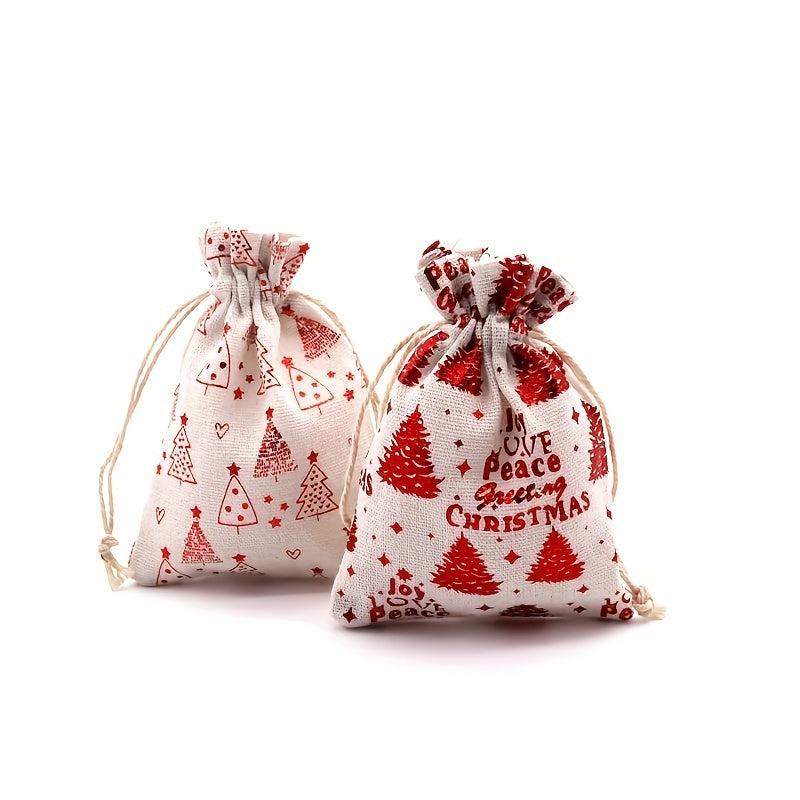 10pcs Christmas Drawstring Gift Storage Cotton Bag 10x14cm