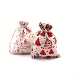 10pcs Christmas Drawstring Gift Storage Cotton Bag 10x14cm