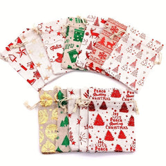 10pcs Christmas Drawstring Gift Storage Cotton Bag 10x14cm