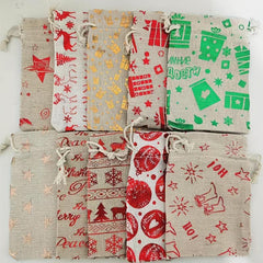 10pcs Christmas Drawstring Gift Storage Cotton Bag 10x14cm