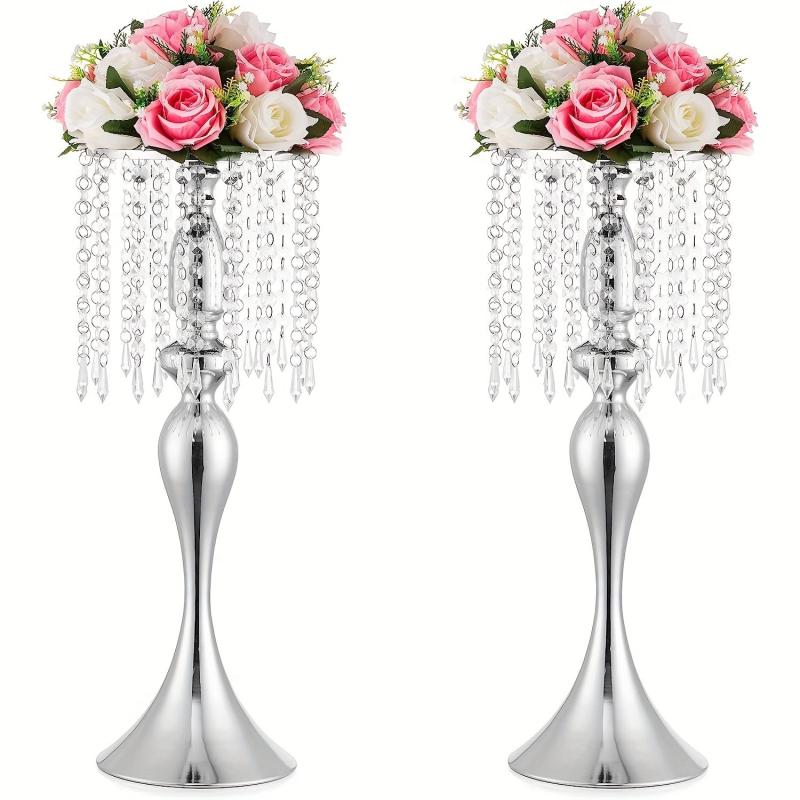2pcs Golden Slivery Vases For Centerpieces 54 Crystal Flower Arrangement Stand