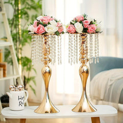 2pcs Golden Slivery Vases For Centerpieces 54 Crystal Flower Arrangement Stand