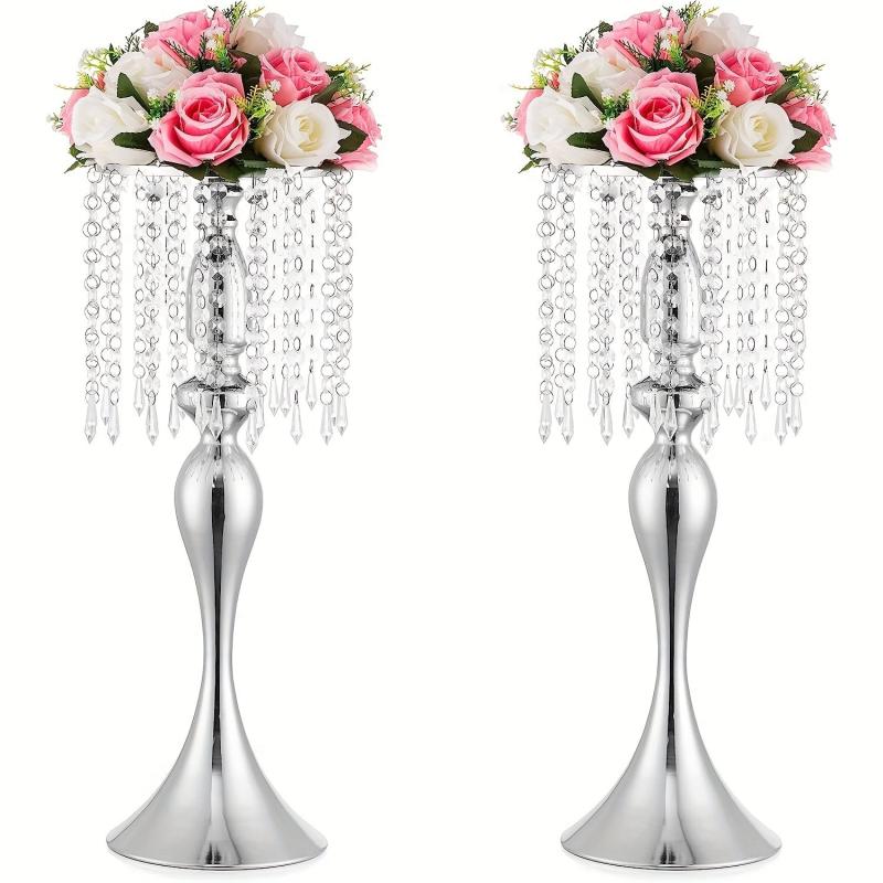 2pcs Golden Slivery Vases For Centerpieces 54 Crystal Flower Arrangement Stand